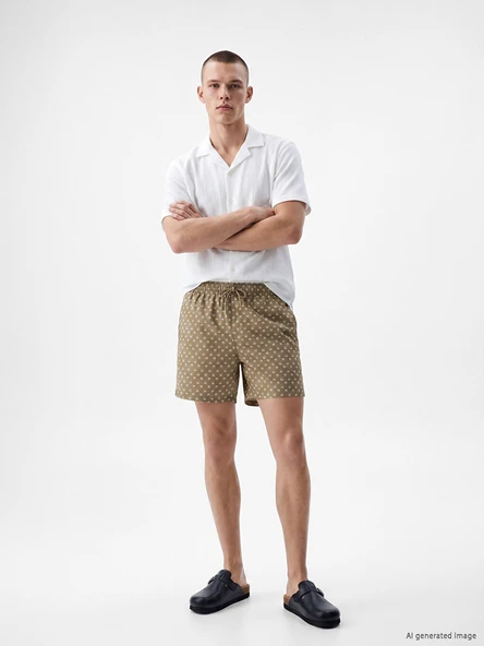 LCW SWIMWEAR Bej Kısa Boy Desenli Erkek Deniz Şortu ürün görseli 1
