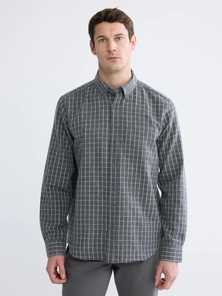 LCWAIKIKI Classic Gri Regular Fit Ekose Erkek Gömlek ürün görseli 1