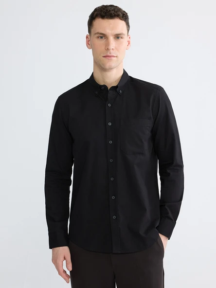 LCWAIKIKI Classic Siyah Regular Fit Gabardin Erkek Gömlek ürün görseli 1