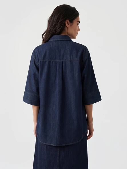 LCW Jeans İndigo Kadın Jean Gömlek - Resim 4