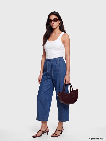 LCW Jeans İndigo Beli Lastikli Barrel Fit Kadın Jean Pantolon ürün görseli 1