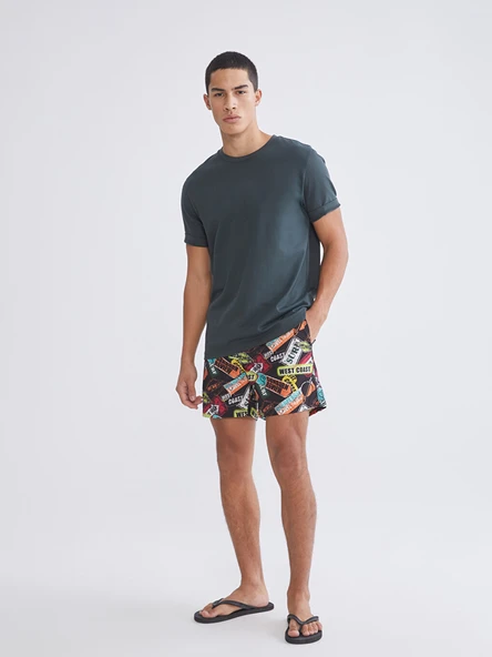 LCW SWIMWEAR Siyah Kısa Boy Desenli Erkek Deniz Şortu ürün görseli 1