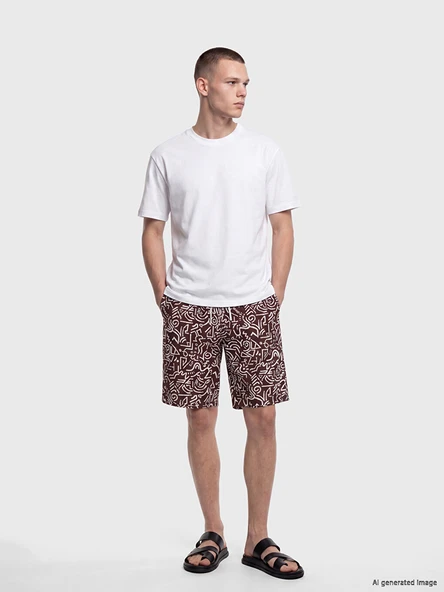 LCW SWIMWEAR Kahverengi Diz Hizası Boy Desenli Erkek Deniz Şortu ürün görseli 1