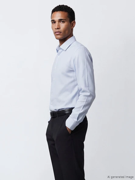 LCW BUSINESS Mavi Slim Fit Armürlü Erkek Gömlek ürün görseli 1