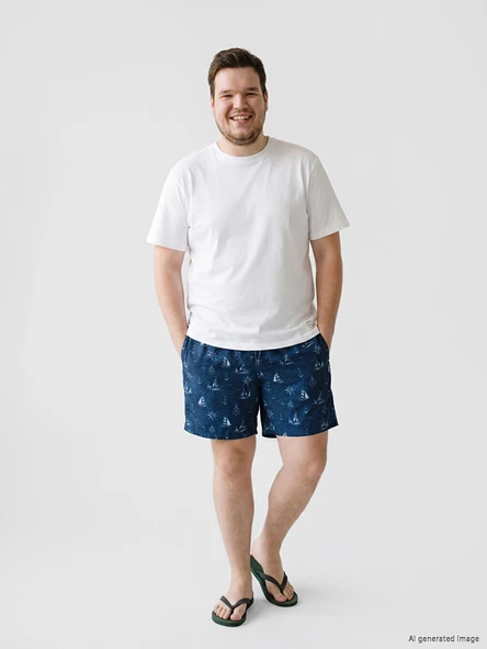LCW SWIMWEAR Lacivert Diz Hizası Boy Desenli Erkek Deniz Şortu ürün görseli 1