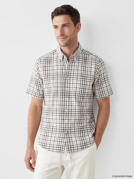 LCWAIKIKI Classic Lacivert Regular Fit Ekose Poplin Erkek Gömlek ürün görseli 1
