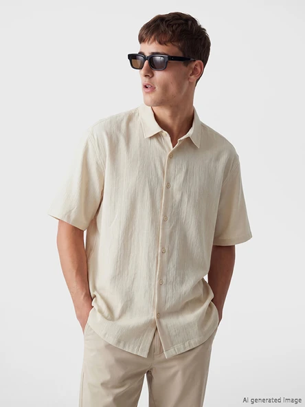 LCW Vision Bej Regular Fit Erkek Gömlek ürün görseli 1