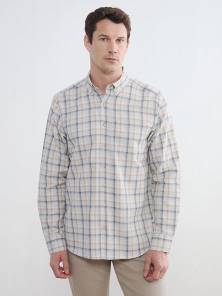 LCWAIKIKI Classic Gri Regular Fit Ekose Erkek Gömlek ürün görseli 1