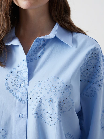 LCW Vision Mavi Oversize Kadın Gömlek - Resim 3