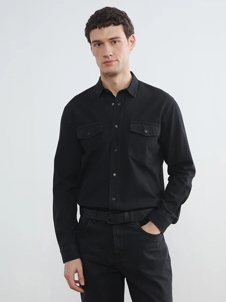 LCW Jeans Siyah Regular Fit Erkek Jean Gömlek ürün görseli 1