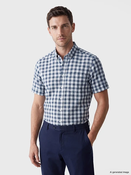 LCWAIKIKI Classic Lacivert Regular Fit Ekose Poplin Erkek Gömlek ürün görseli 1
