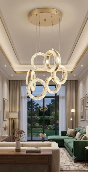 6'LI KRİSTAL LEDLİ MODERN AVİZE ürün görseli 1