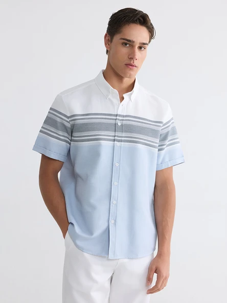 LCWAIKIKI Classic Mavi Regular Fit Armürlü Erkek Gömlek ürün görseli 1
