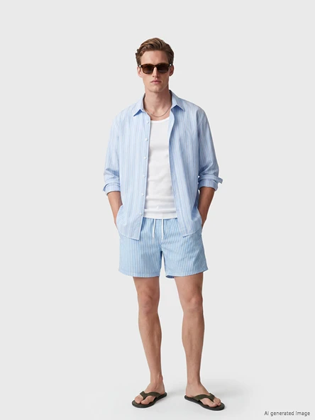 LCW SWIMWEAR Mavi Kısa Boy Çizgili Erkek Deniz Şortu ürün görseli 1