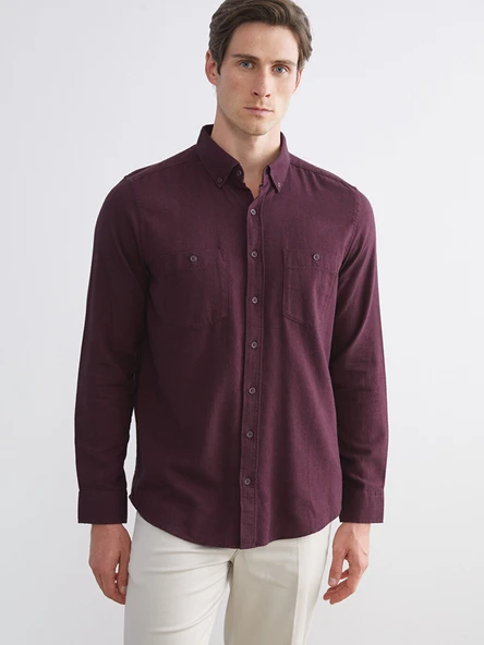 LCWAIKIKI Classic Kırmızı Regular Fit Uzun Kollu Gabardin Erkek Gömlek ürün görseli 1