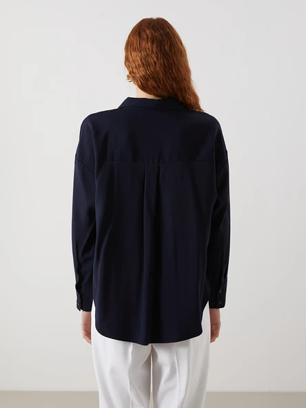 LCW Vision Lacivert Oversize Kadın Gömlek - Resim 4