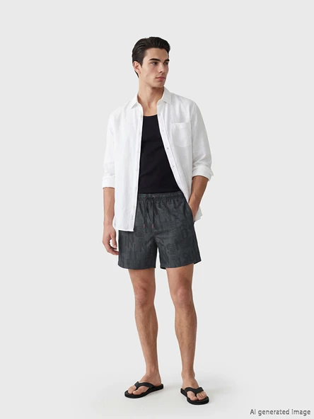 LCW SWIMWEAR Siyah Kısa Boy Baskılı Erkek Deniz Şortu ürün görseli 1