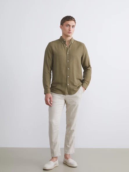 LCW Vision Bej Slim Fit Keten Karışımlı Erkek Pantolon ürün görseli 1