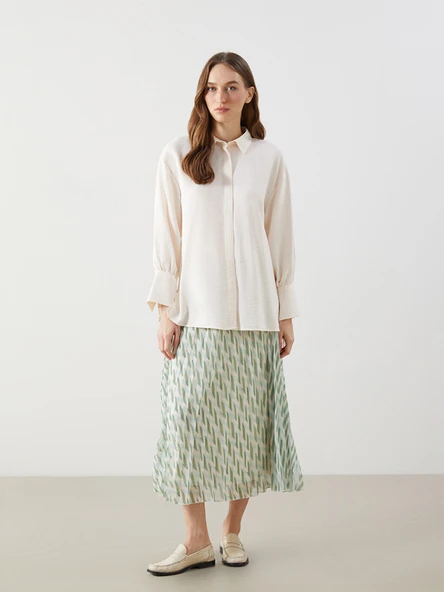 LCW Modest Ekru Oversize Kadın Gömlek Tunik - Resim 2