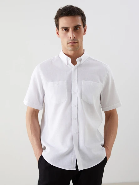 LCWAIKIKI Classic Beyaz Regular Fit Erkek Dokulu Gömlek ürün görseli 1