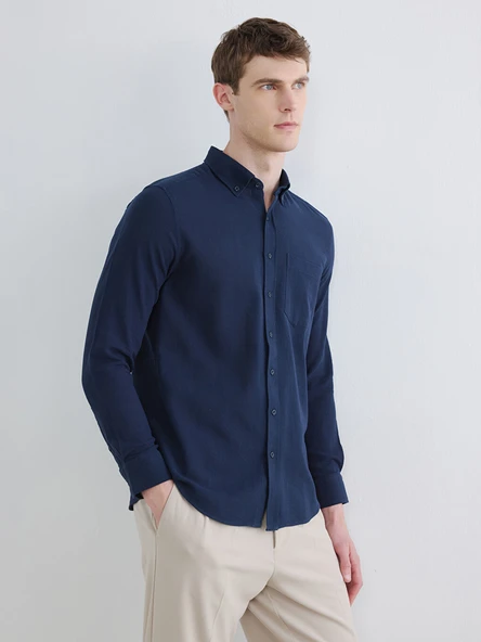 LCWAIKIKI Classic İndigo Regular Fit Armürlü Erkek Gömlek ürün görseli 1