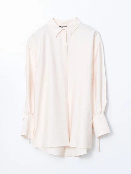 LCW Modest Ekru Oversize Kadın Gömlek Tunik - Resim 5