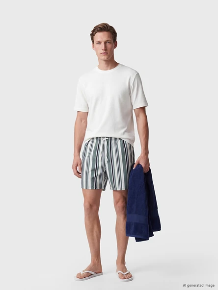 LCW SWIMWEAR Haki Kısa Boy Çizgili Erkek Deniz Şortu ürün görseli 1