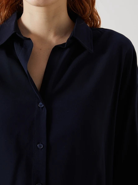 LCW Vision Lacivert Oversize Kadın Gömlek - Resim 3