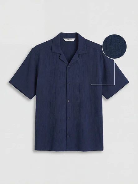 LCW Vision İndigo Regular Fit Krinkle Erkek Gömlek - Resim 5