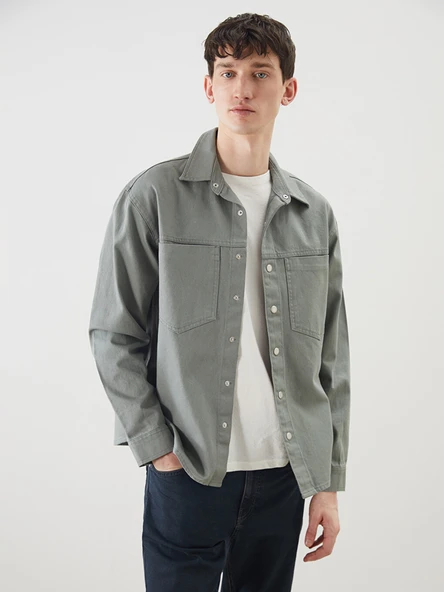 LCW Jeans Haki Rahat Kalıp Uzun Kollu Erkek Jean Gömlek ürün görseli 1