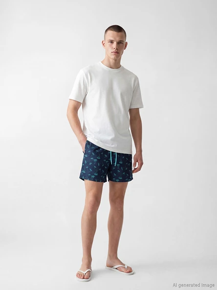 LCW SWIMWEAR Lacivert Kısa Boy Palmiye Desenli Erkek Deniz Şortu ürün görseli 1