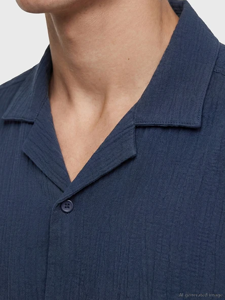 LCW Vision İndigo Regular Fit Krinkle Erkek Gömlek - Resim 3