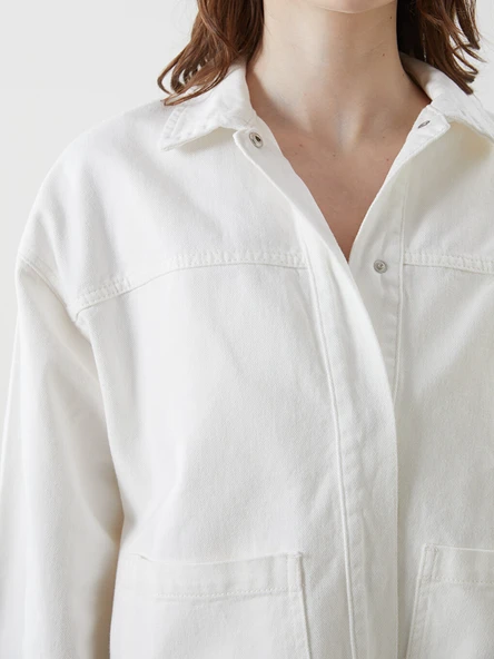 LCW Vision Beyaz Oversize Kadın Jean Gömlek - Resim 3