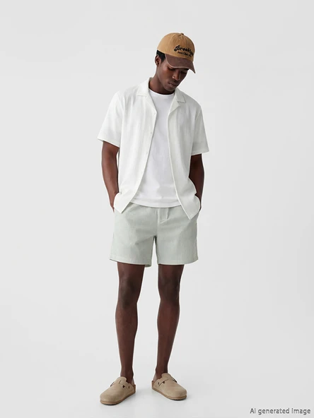 LCW SWIMWEAR Yeşil Kısa Boy Çizgili Erkek Deniz Şortu ürün görseli 1