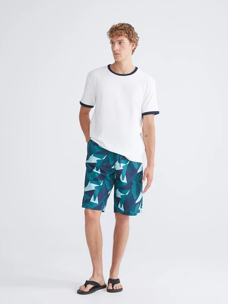LCW SWIMWEAR Yeşil Diz Hizası Boy Desenli Erkek Deniz Şortu ürün görseli 1