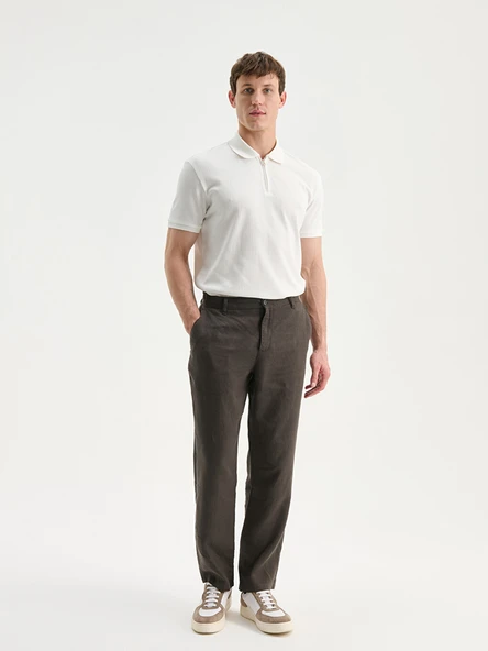LCW Vision Kahverengi Regular Fit %100 Keten Erkek Pantolon ürün görseli 1