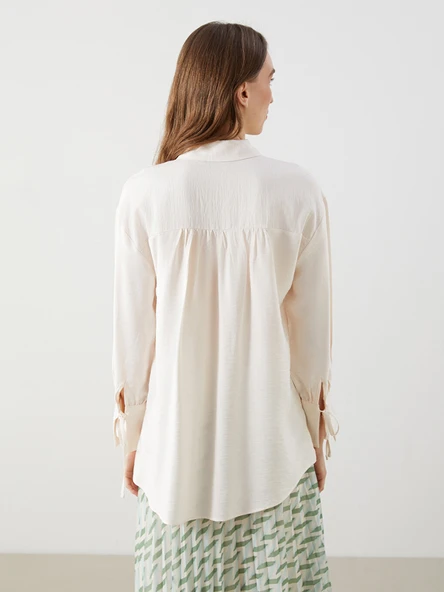 LCW Modest Ekru Oversize Kadın Gömlek Tunik - Resim 4