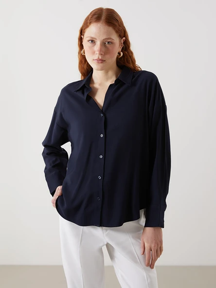 LCW Vision Lacivert Oversize Kadın Gömlek ürün görseli 1