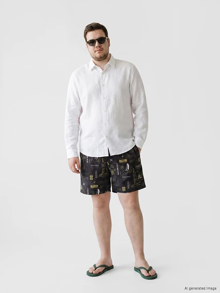 LCW SWIMWEAR Antrasit Kısa Boy Desenli Erkek Deniz Şortu ürün görseli 1