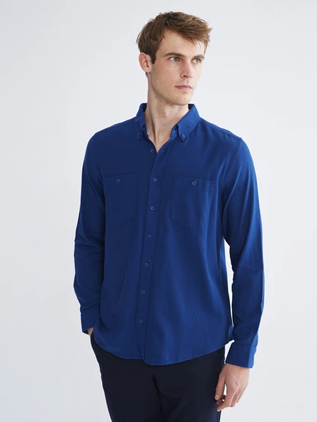 LCWAIKIKI Classic Lacivert Regular Fit Uzun Kollu Gabardin Erkek Gömlek ürün görseli 1