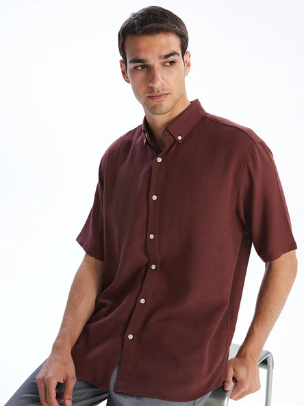 LCW Vision Bordo Regular Fit Kısa Kollu Erkek Gömlek ürün görseli 1