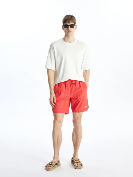LCW SWIMWEAR Kırmızı Kısa Boy Baskılı Erkek Deniz Şortu ürün görseli 1