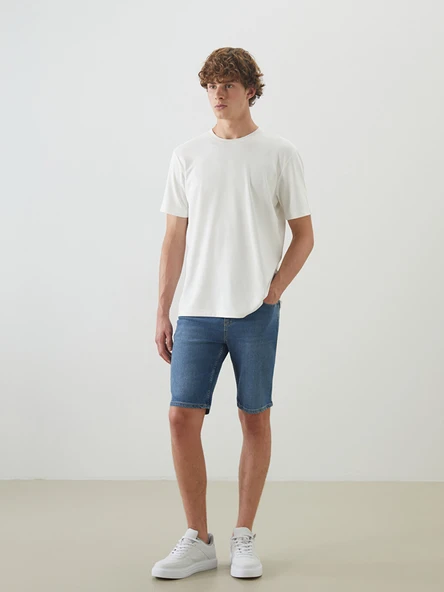 LCW Jeans İndigo Slim Fit Erkek Jean Şort ürün görseli 1