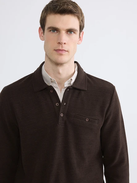 LCWAIKIKI Classic Kahverengi Polo Yaka Erkek Sweatshirt ürün görseli 1