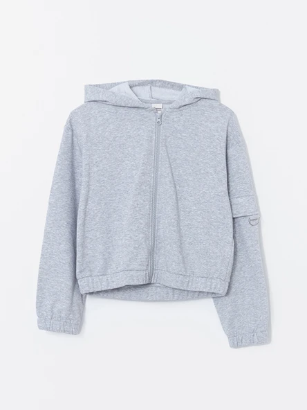 LCW Kids Gri Kapüşonlu Kız Çocuk Fermuarlı Sweatshirt ürün görseli 1