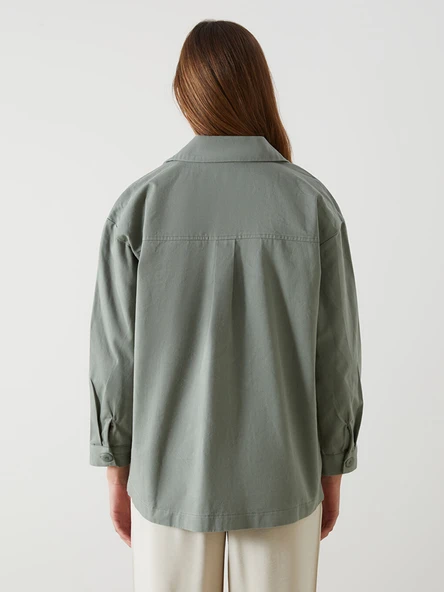 LCW Modest Yeşil Oversize Kadın Gömlek Tunik - Resim 4