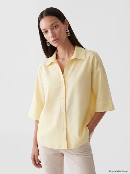 LCW Vision Sarı Oversize Poplin Kadın Gömlek ürün görseli 1