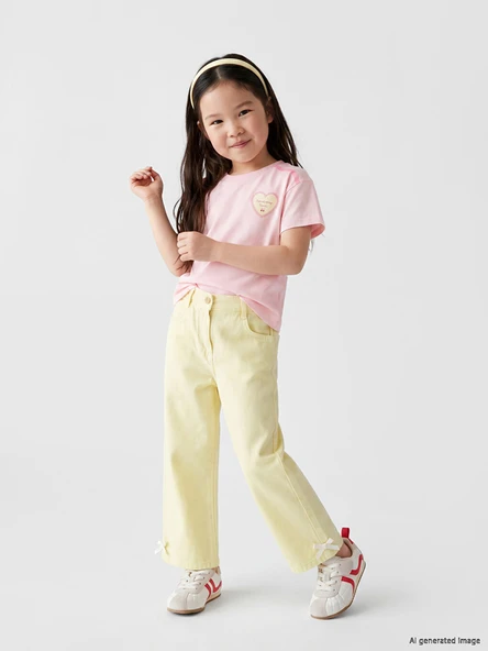 LCW Kids Sarı Regular Fit Kız Çocuk Gabardin Pantolon ürün görseli 1