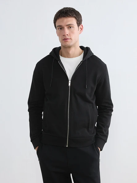LCW Vision Siyah Kapüşonlu Erkek Fermuarlı Sweatshirt ürün görseli 1