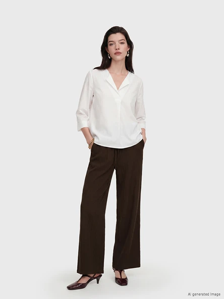 LCW Comfort Kahverengi Beli Lastikli Geniş Paça Kadın Pantolon ürün görseli 1